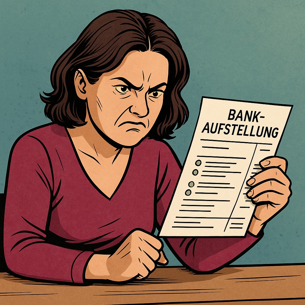 Frau wütend über Bankauszug